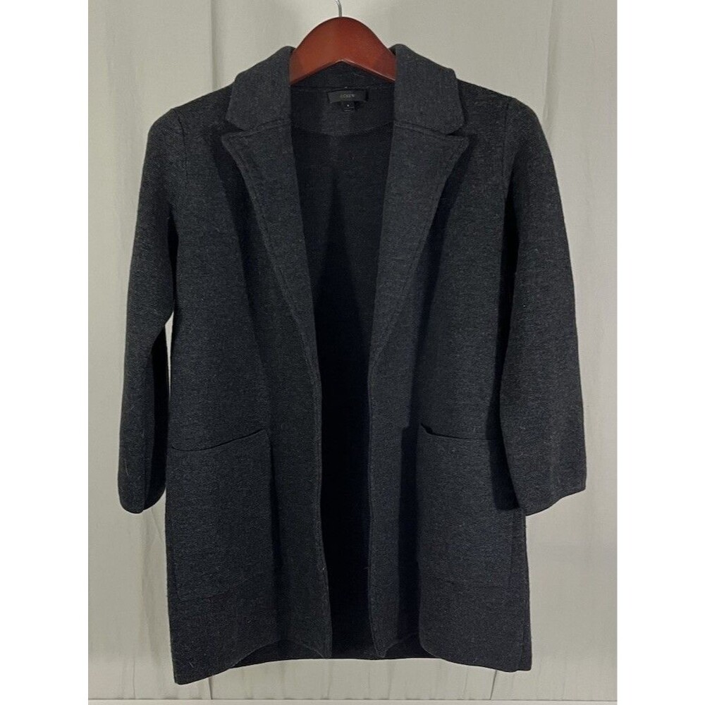 J. Crew Open Front Sweater Blazer Gray Merino Wool S Dark Academia